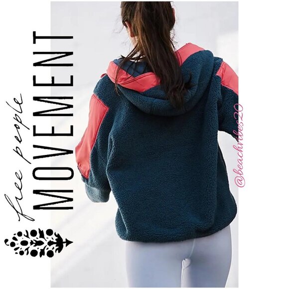 FP MOVEMENT Lead The Pack Pullover Fleece Teal Coral Combo Medium NWT - Picture 3 of 5